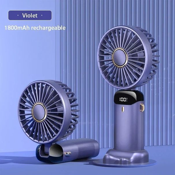 Hand Held Mini Folding Desk Fan Led Display USB Rechargeable_voghion.com