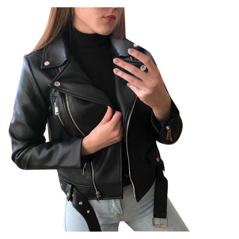 Women's top autumn short spring PU motorcycle jacket slimming slim winter leather jacket_voghion.com