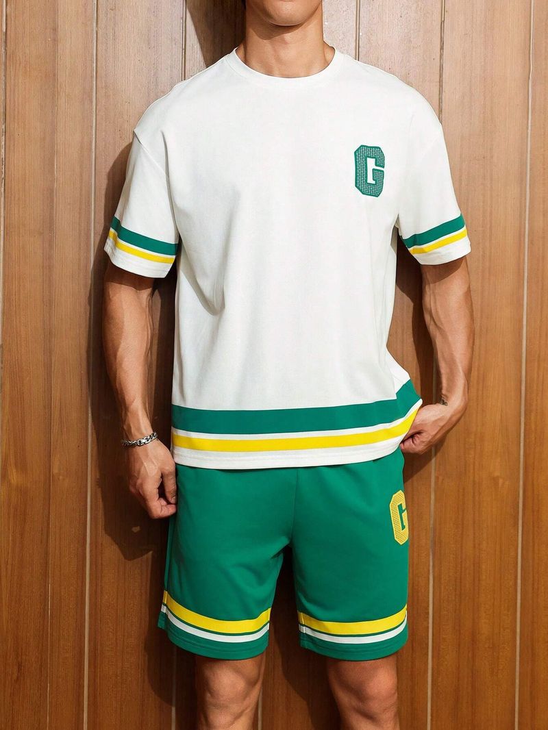 Men's Clothing Handsome Personality Casual Short Sleeved T Shirt Two Piece Set_voghion.com