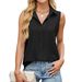 Damen Chiffon Button-Down-Weste Top Ärmellose Bluse – Leichte Lockere Passform Büro Casual Frühling Sommer Mode_voghion.com