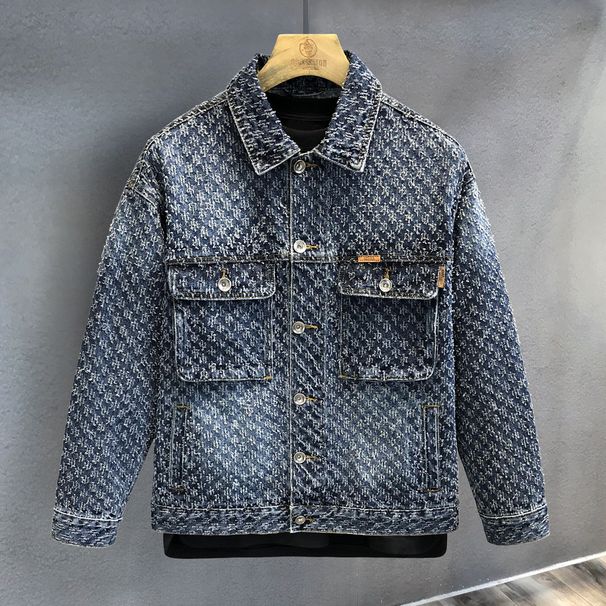 Men's Vintage Denim Jacket With Cat Paw Design - High Street Fashion, Retro Style, Oversized Fit For Casual Streetwear_voghion.com