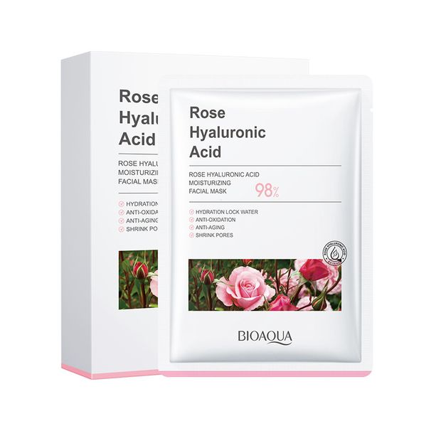 BIOAOUA Rose Hyaluronic Acid Moisturizing Mask 25g × 10pieces Moisturizing Hydrating Mask Cosmetics_voghion.com