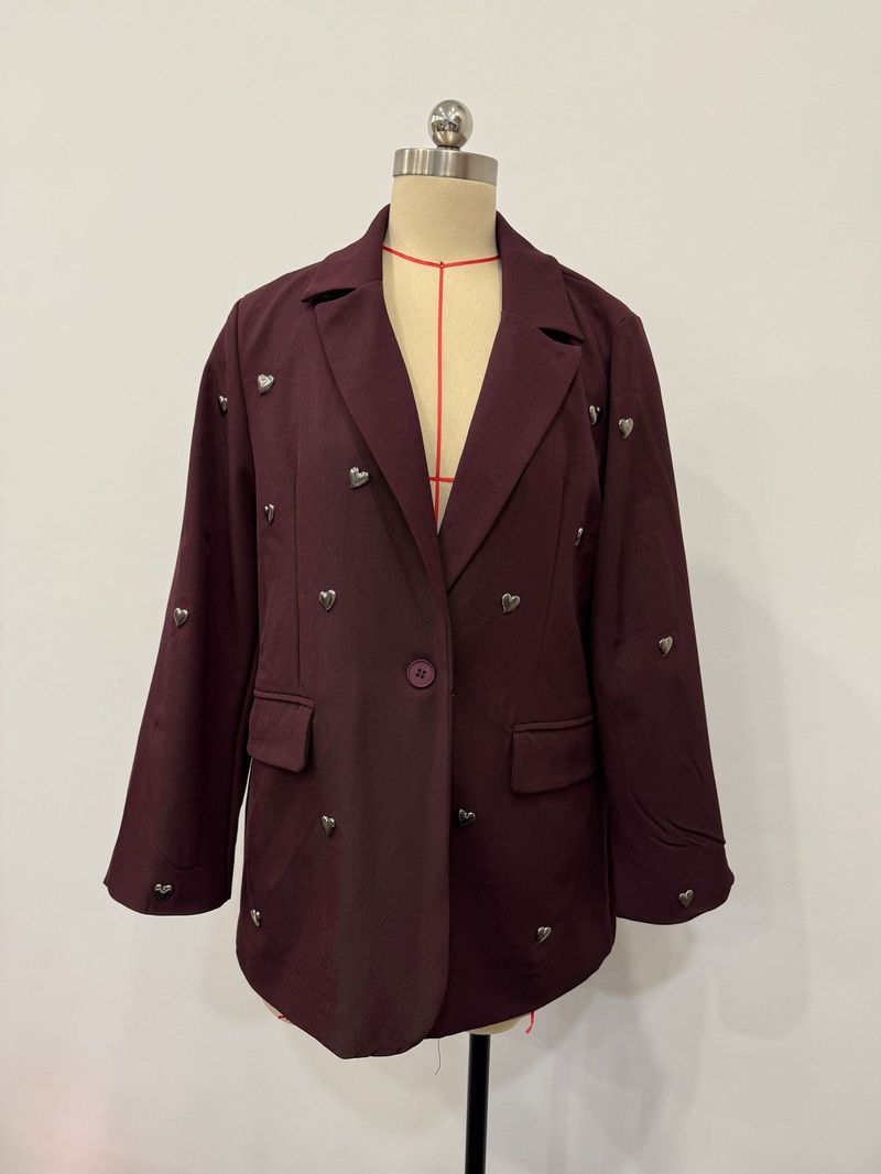 Abito da donna dritto e ampio con cuore e diamanti, stile Ins, manica lunga, autunno e inverno, design con un solo bottone._voghion.com