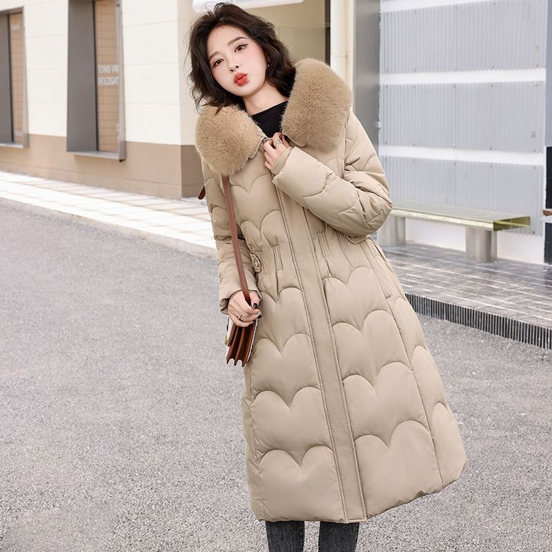 Langer, wattierter Damenmantel mit Kunstpelzkapuze, übergroßer Winterparka, knielange, warme Jacke für Damen, Oberbekleidung in Übergröße_voghion.com