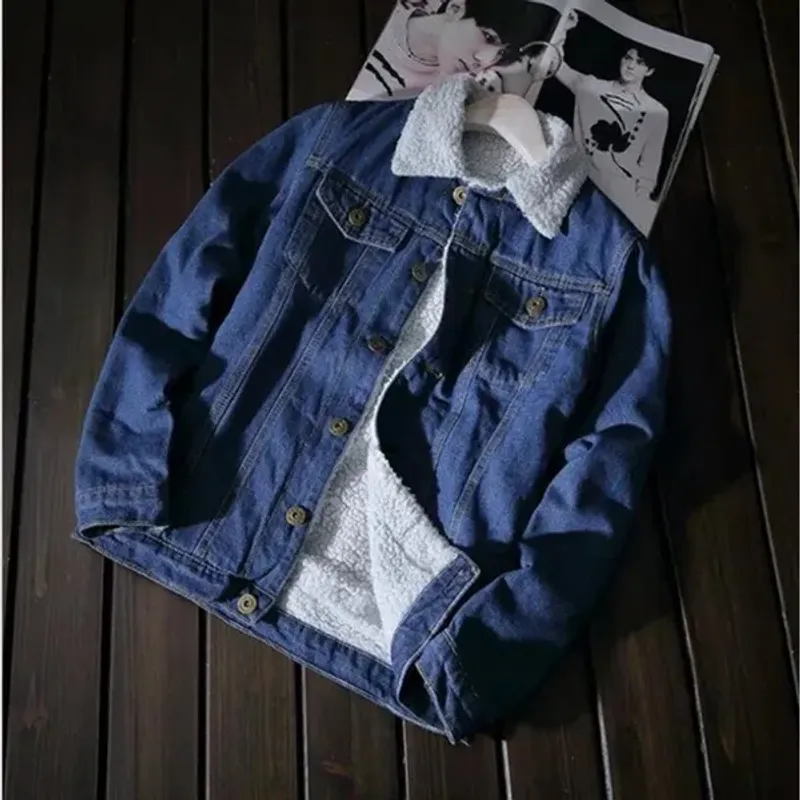 Winter Thick Warm Denim Jacket Male Jean Bomber Jackets Fashion Cowboy Coats Boutique Blue Black Chaqueta Hombre Casual_voghion.com
