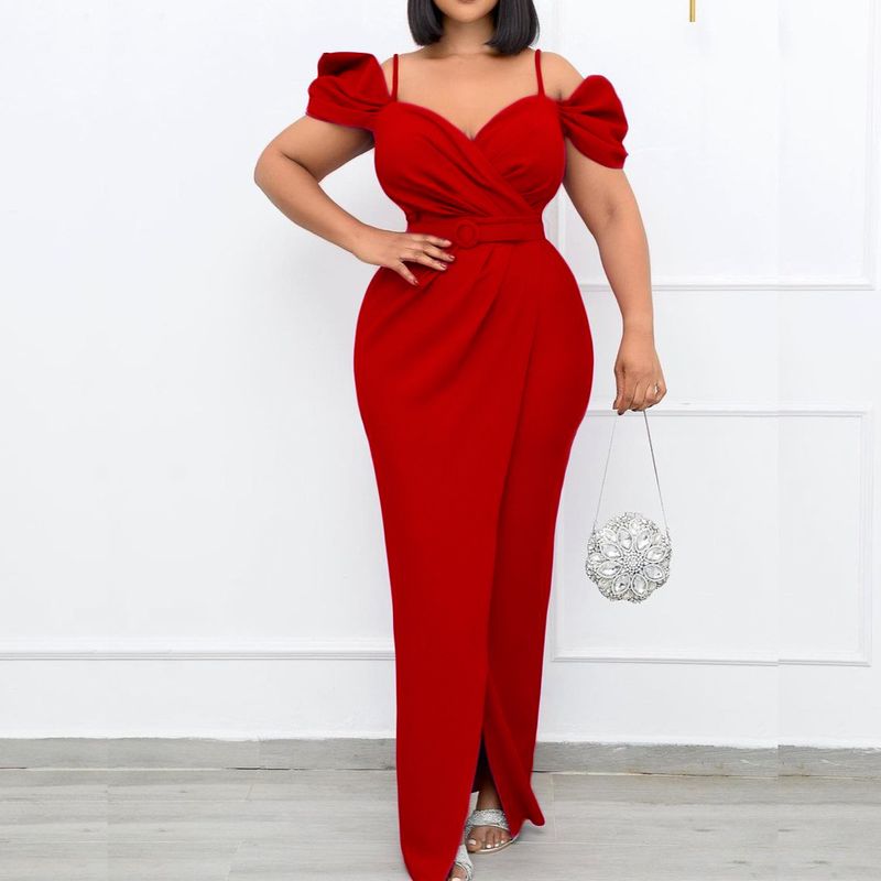 Robe plissée à bretelles, épaules dénudées, col en v, mode, fente à la taille, nouveau style_voghion.com