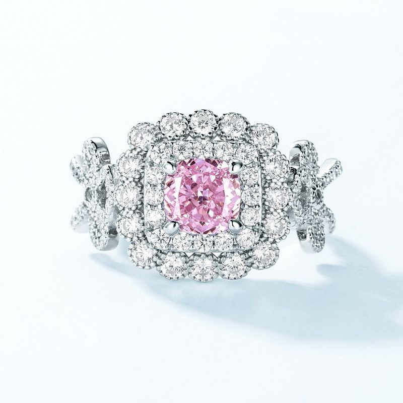Stříbrný prsten s diamantovým brusem Ledový květ, vysoce uhlíkový, S925, mašle, plný diamant, barevný drahokam, světlý luxusní prsten pro všechny typy příležitostí_voghion.com