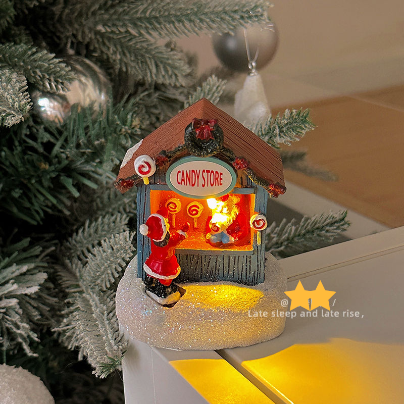 Leuchtendes Haus aus Harz, kleines Nachtlicht, älterer Schneemann, kreatives Weihnachtsgeschenk, süßes Geschenk, Schreibtischdekoration_voghion.com