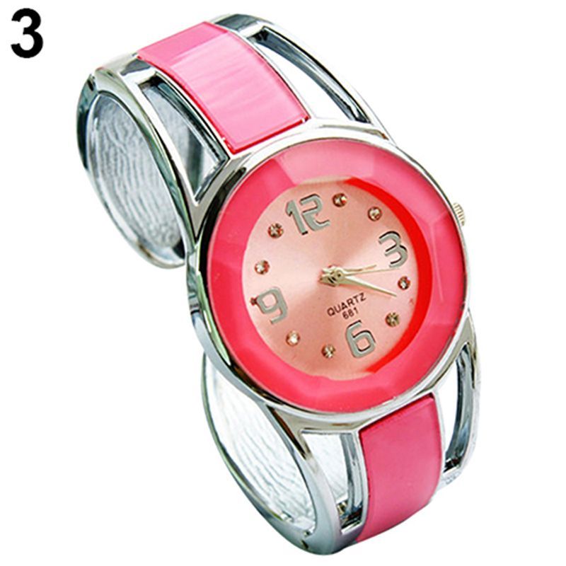 Yamaler Women's Fashion Open Alloy Band Quartz Analog Round Dial Bracelet Wrist Watch_voghion.com