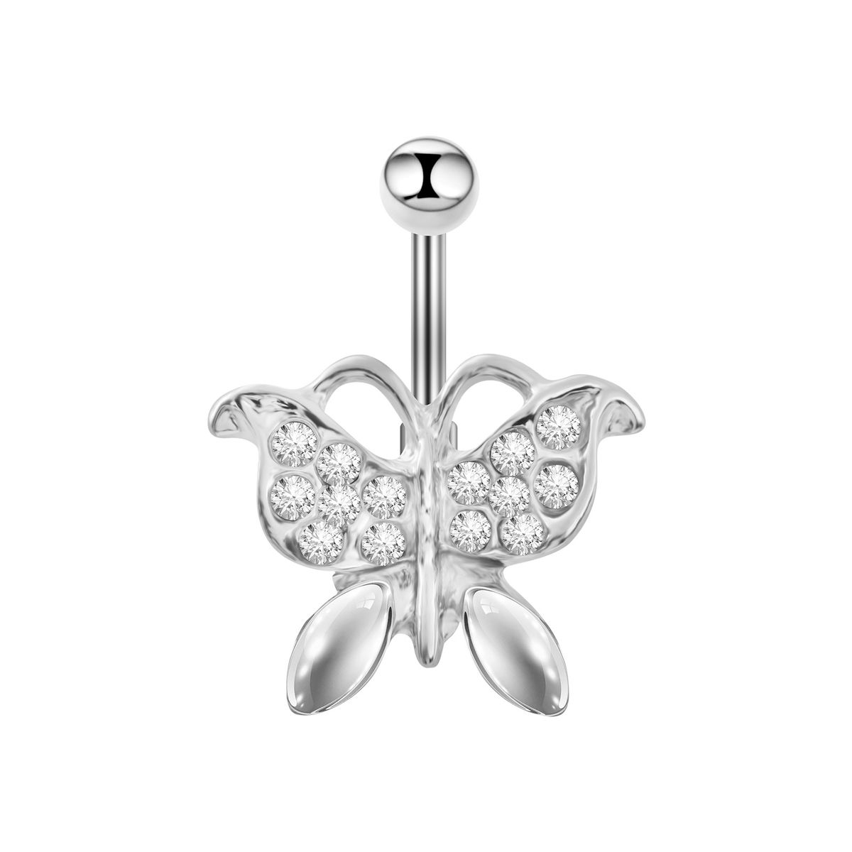 Piercing all'ombelico con perno in acciaio inossidabile con zircone a forma di farfalla, nuovo prodotto transfrontaliero_voghion.com