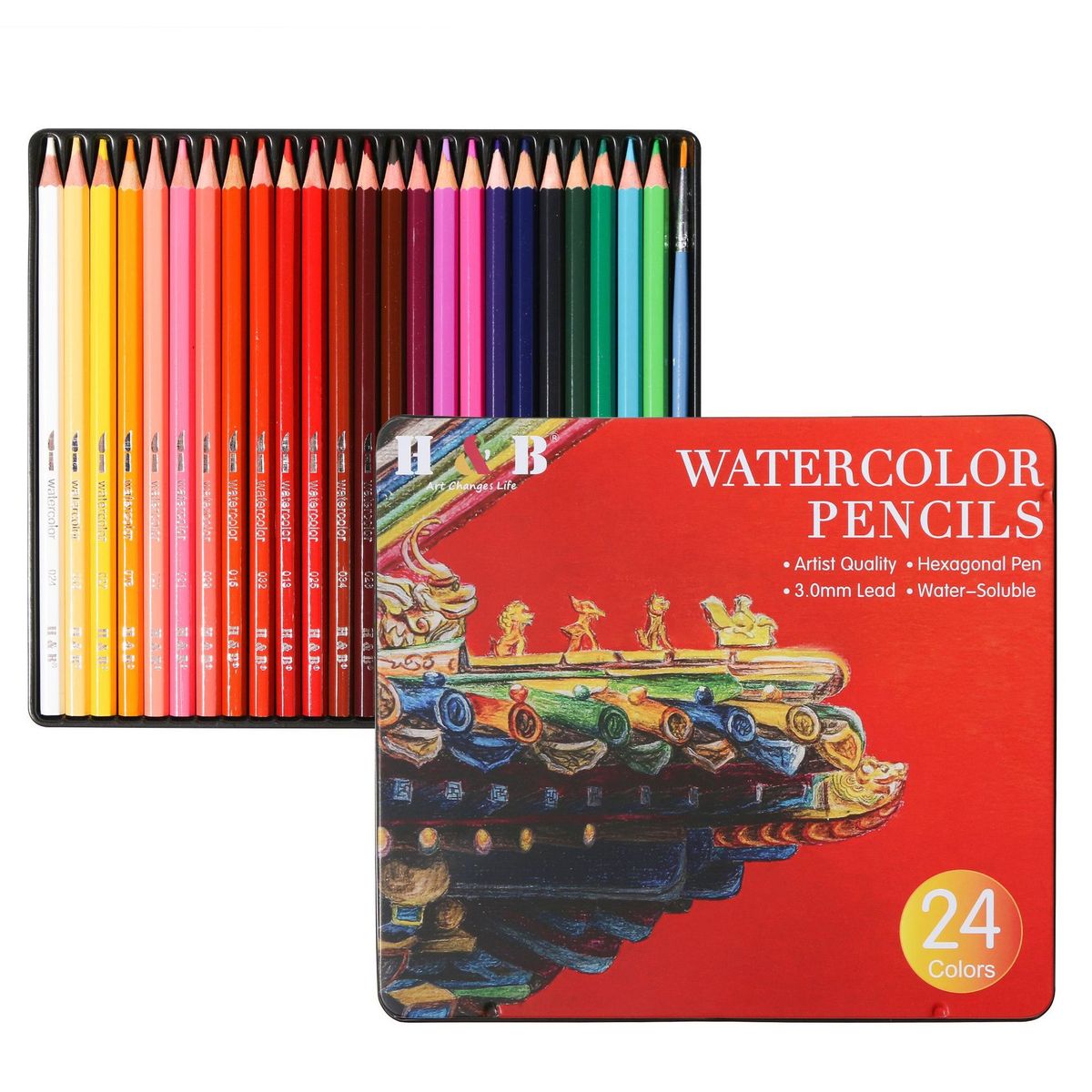Professional 24-Color Watercolor Pencils Set With Metal Case For Drawing, Coloring & Sketching_voghion.com