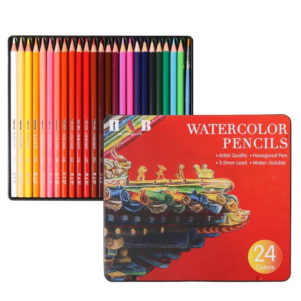 Professional 24-Color Watercolor Pencils Set With Metal Case For Drawing, Coloring & Sketching_voghion.com