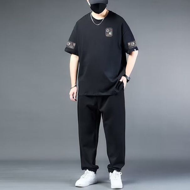 Men's Clothing Plus Size Ice Silk Suit Men's Summer New Loose Large Size Short Sleeved T Shirt Thin Casual Sports Suit Trend_voghion.com