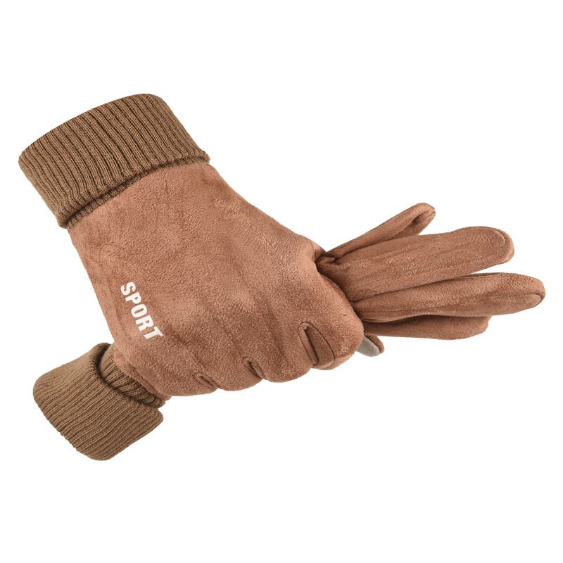 Men's autumn and winter suede gloves thick warm touch screen outdoor cycling driving delivery non slip full finger gloves_voghion.com