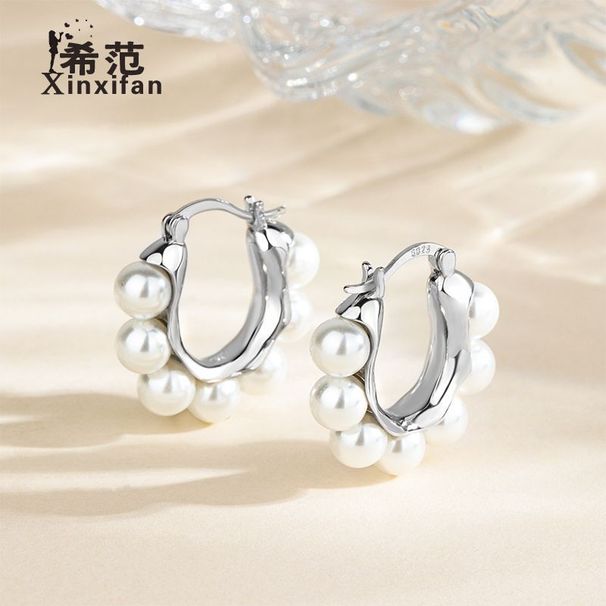 S Pure Sier Pearl Hoop Clips – Leichtes, elegantes Nischendesign | Von Internet-Prominenten inspirierter High-End-Ohrschmuck_voghion.com