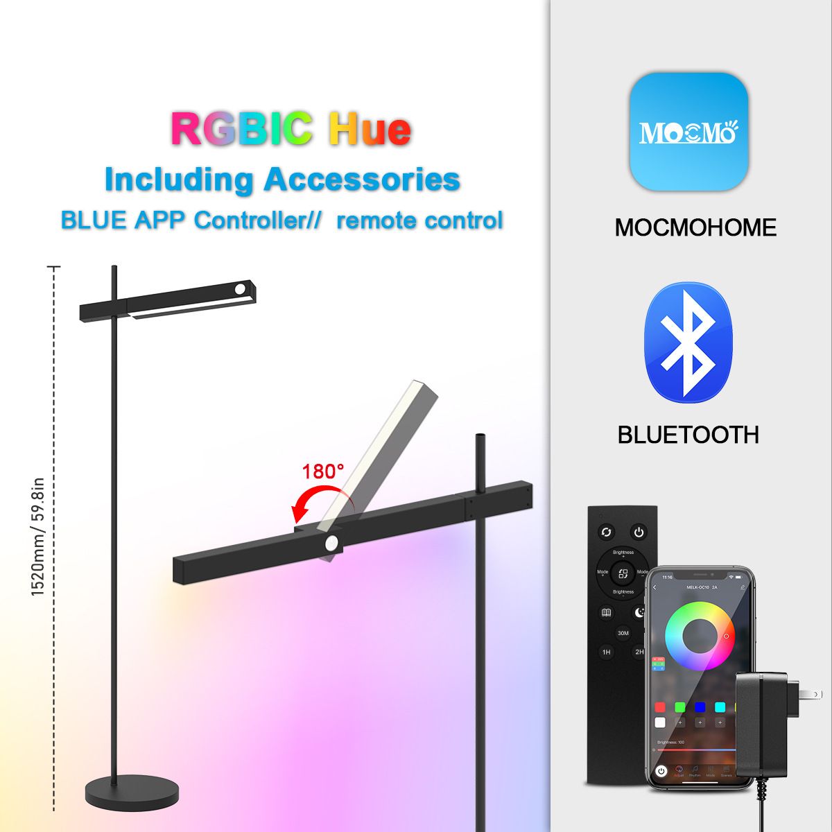 Lampada da terra pieghevole Fantasy Color RGBW Bluetooth Lampada da terra luminosa bifacciale con rotazione e regolazione dell'altezza_voghion.com