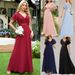 Damenbekleidung, handgefaltet, groß, schwingend, doppelter V-Ausschnitt, Trompetenärmel, Chiffon, Bankett, Brautjungfer, Übergröße, Abendkleid_voghion.com