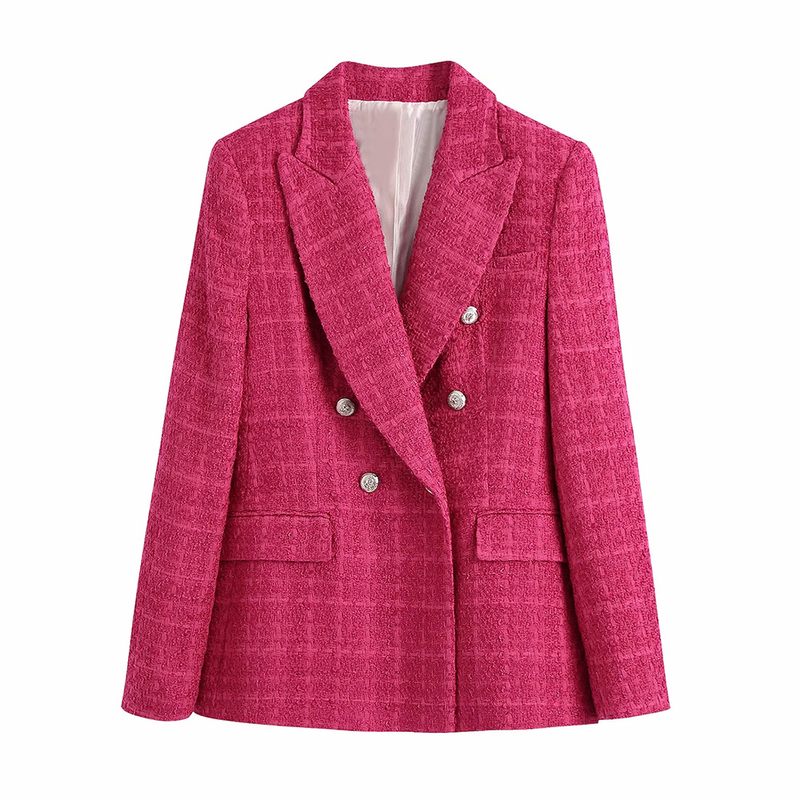 ONKOGENE Frauen Mode Zweireiher Tweed Grün Blazer Mantel Vintage Langarm Patten Taschen Weibliche Oberbekleidung Chic Veste_voghion.com