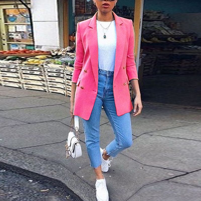 Fashionable lapel cardigan mid-length temperament blazer for women_voghion.com