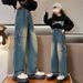 Meisjes denim wijde pijpen en herfst w, 2024 nieuwe outfit, medium tot grote lange broek, lente kinderbroeken voor casual_voghion.com