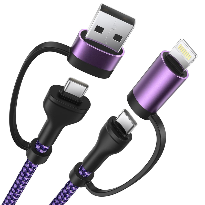 Adapter kabla C 60 W \/3 A hitri podatkovni kabel, 4-v-1 USB A \/C na C-tip \/polnilnik Lightning, pleten iz najlona, ​​večkratno polnjenje_voghion.com