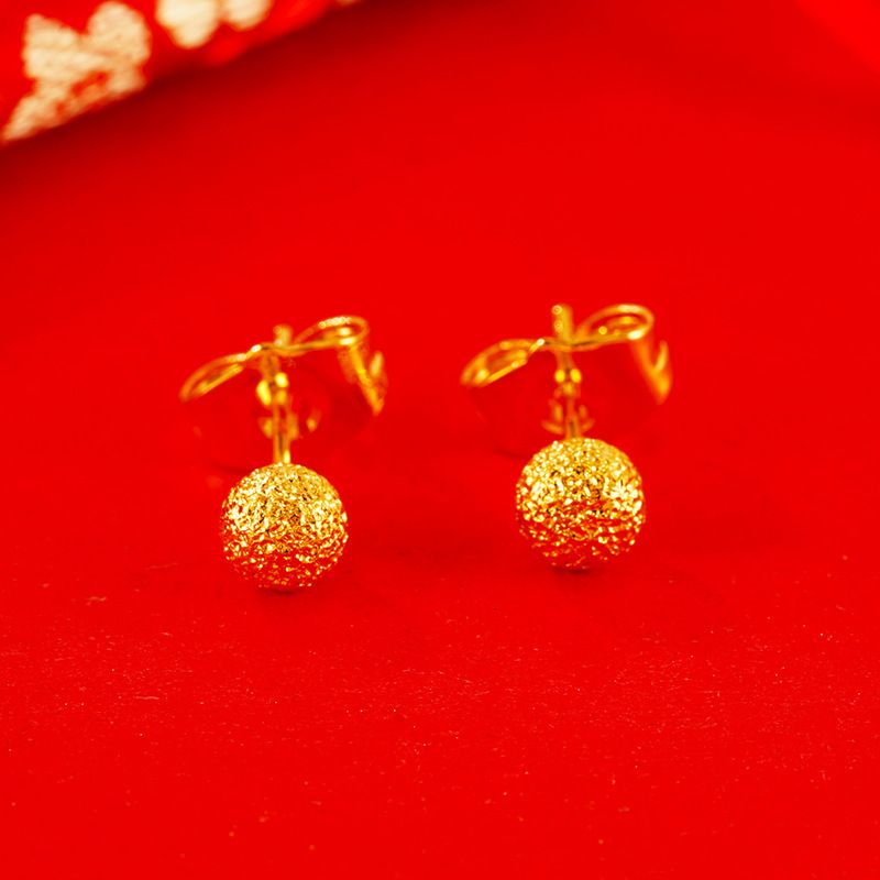 Orecchini da capitano in rame placcato oro, in stile cinese semplificato, per donna, con perle massicce, in stile vietnamita, con finitura sabbia dorata e smerigliata._voghion.com