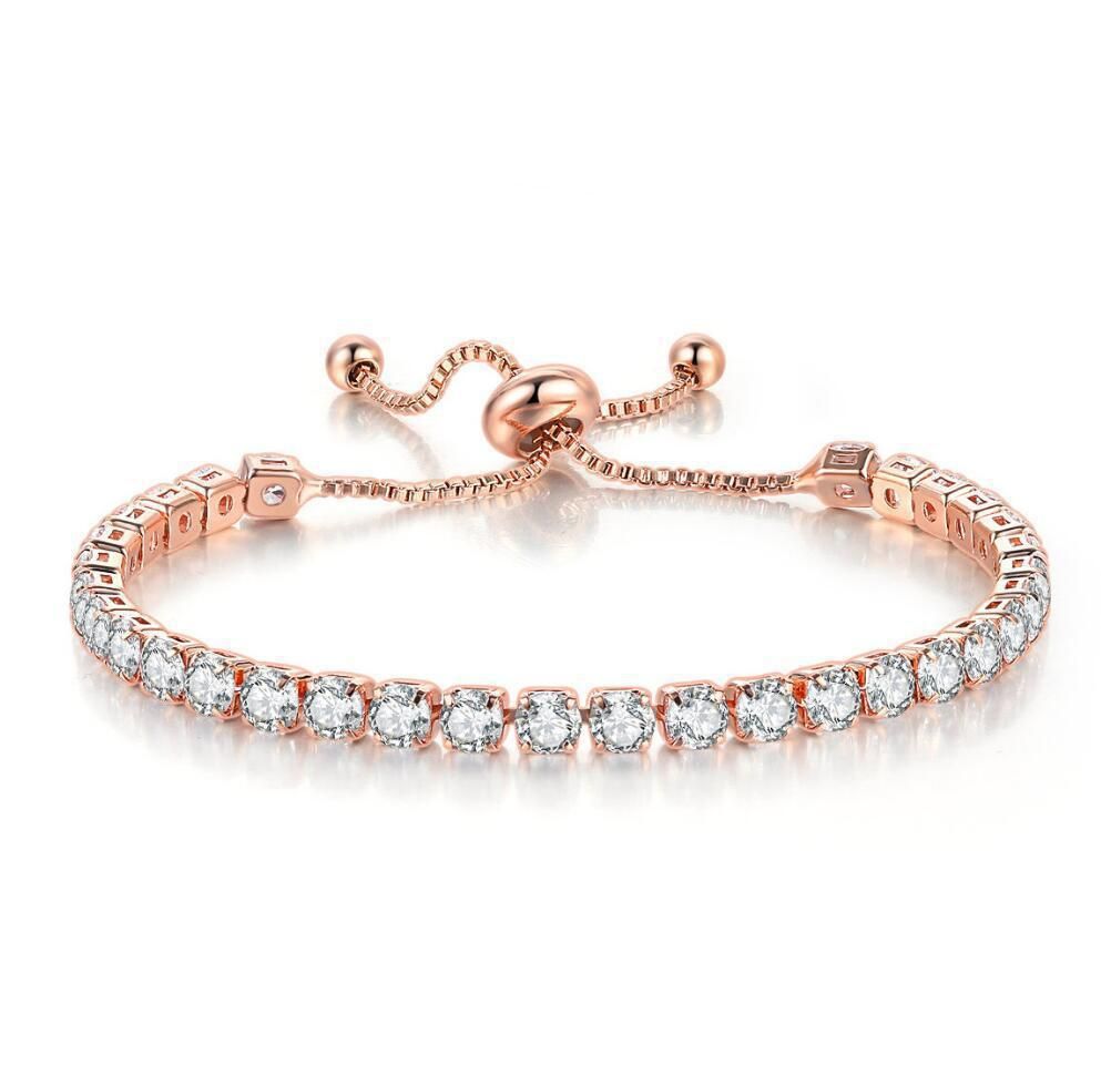 Bracciale regolabile con diamanti - Bracciale con zirconi rotondi da 4 mm (opzione pietra portafortuna, scintillio di lusso)_voghion.com