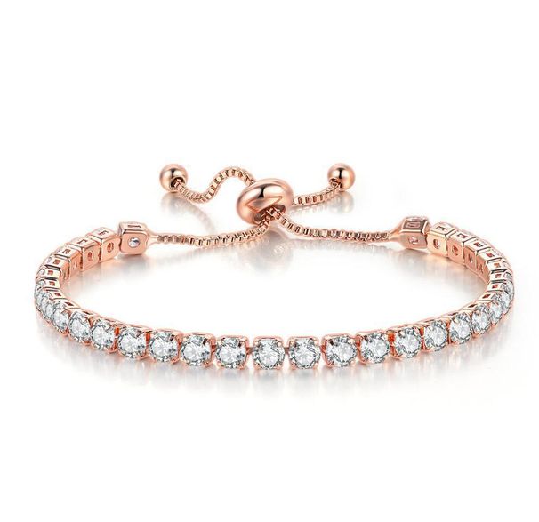Bracciale regolabile con diamanti - Bracciale con zirconi rotondi da 4 mm (opzione pietra portafortuna, scintillio di lusso)_voghion.com