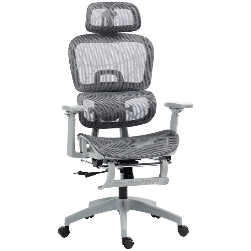 HOMCOM Ergonomic Office Chair Swivel Computer Chair With 3D Armrest Grey_voghion.com