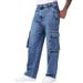 "Men's Stretch Denim Jeans – Relaxed Fit, Multi-Pocket Design (S-XXL, Cotton Blend, Stonewash & Dark Blue)"_voghion.com
