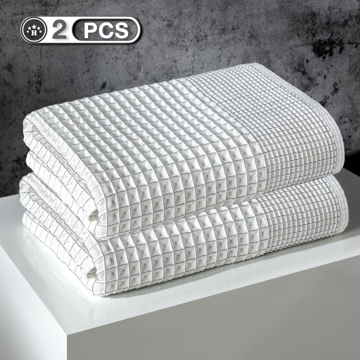 2-teiliges Set aus reinem Waffel-Badetuch aus Baumwolle, großes Badetuch, 80 x 152 cm, großes Badetuch für Erwachsene_voghion.com