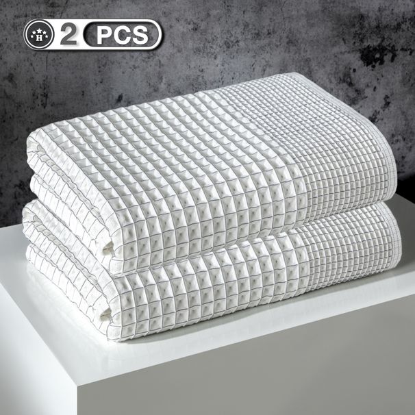 2-teiliges Set aus reinem Waffel-Badetuch aus Baumwolle, großes Badetuch, 80 x 152 cm, großes Badetuch für Erwachsene_voghion.com