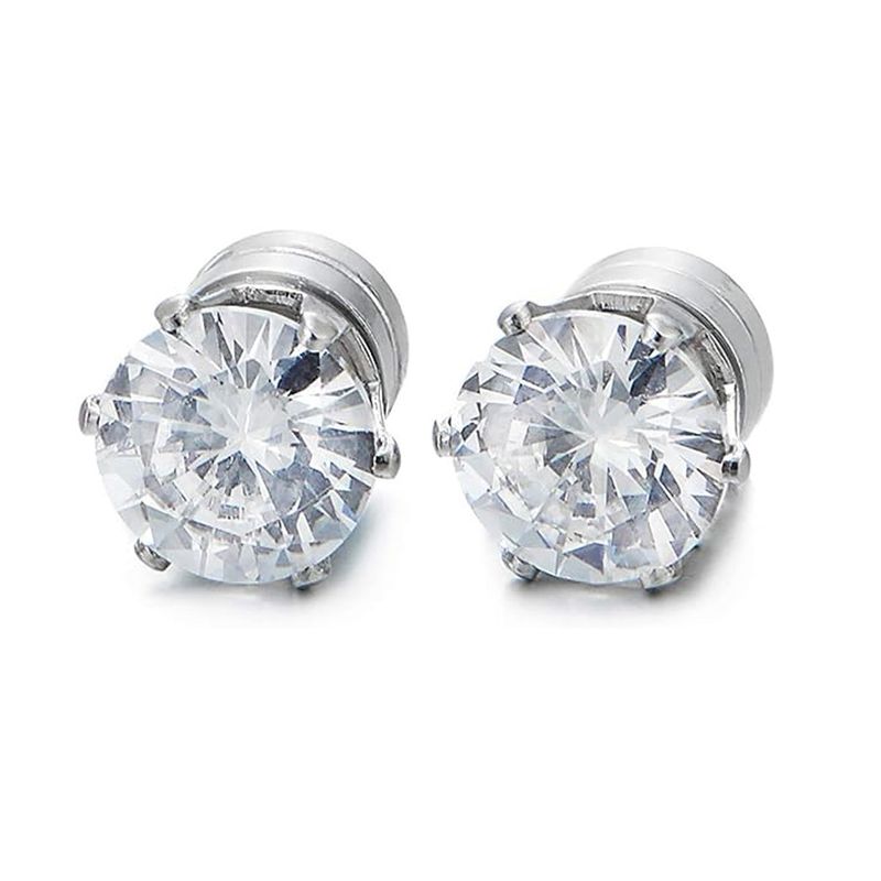Fashion Ear-free Zircon Earrings Stainless Steel Magnet Six-claw Zircon Earrings Men's And Women's Ear Clips Earrings_voghion.com