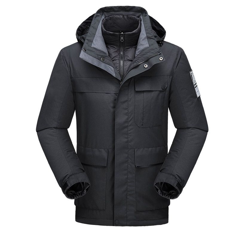 Men's Clothing Waterproof Three-in-One Two-Piece Jacket Solid Color Workwear Jacket Removable Duck cotton Liner_voghion.com