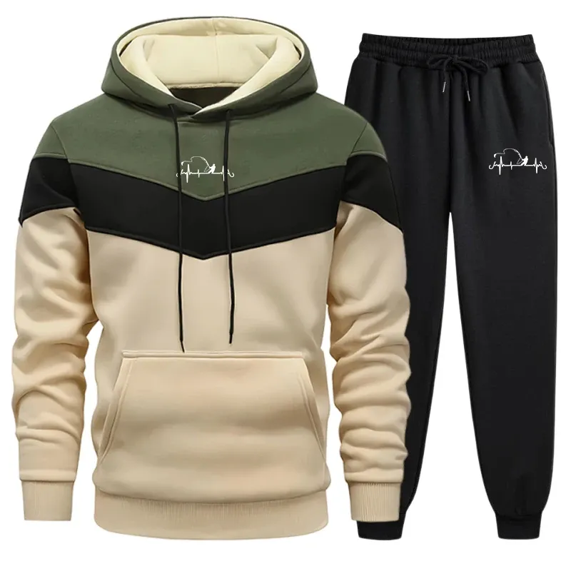 Survêtement à capuche tricolore pour homme, vêtement de sport confortable et décontracté, à la mode, offre spéciale_voghion.com