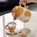 Moderno set da tè in ceramica a tema gatto nordico - Elegante set regalo con brocca da 1400 ml e 4 tazze, regalo di inaugurazione della casa e di compleanno_voghion.com