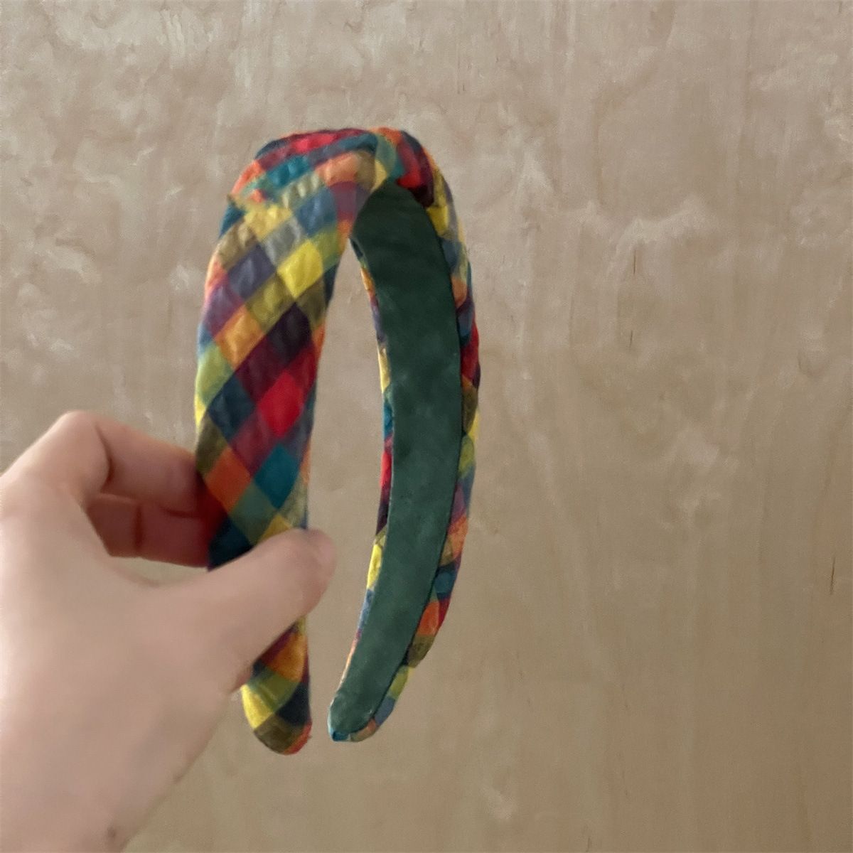 Posa Giallo Verde~Tessuto a griglia Bordo largo con parte superiore a forma di teschio alto, accessorio per capelli con fascia a griglia semplice_voghion.com