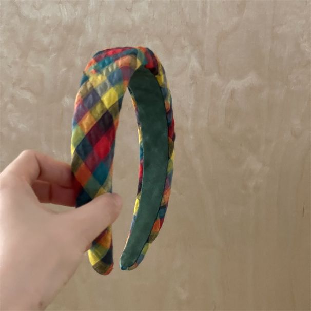 Posa Giallo Verde~Tessuto a griglia Bordo largo con parte superiore a forma di teschio alto, accessorio per capelli con fascia a griglia semplice_voghion.com