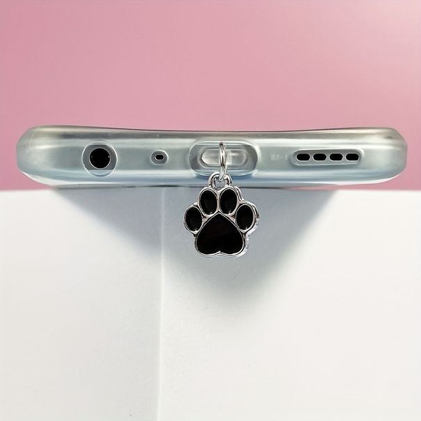 Telefono con zampa nera in metallo, ciondolo antipolvere con gatto bianco, spina di ricarica di tipo C per Android_voghion.com