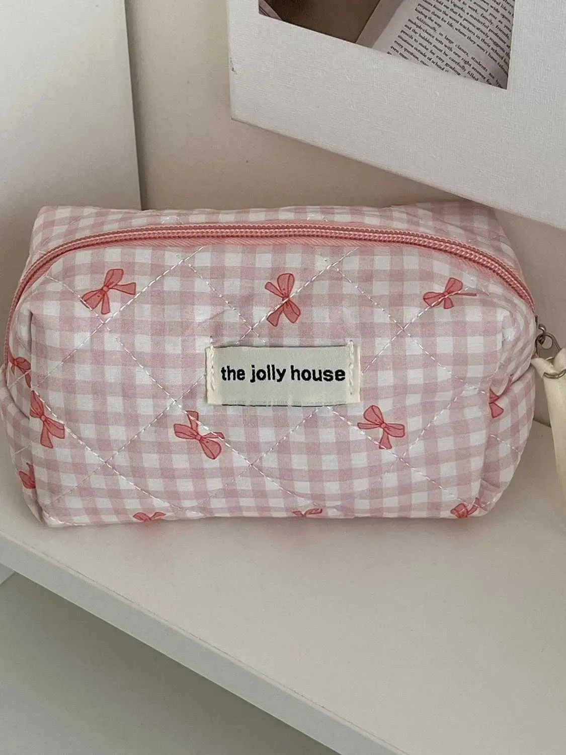 1 set of cute bow organizer multifunctional wallet portable brush storage clutch travel makeup skincare bag Y241023_voghion.com