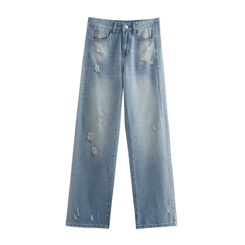 Dameskleding herfst winter nieuwe straat gat rechte pijp broek jeans_voghion.com