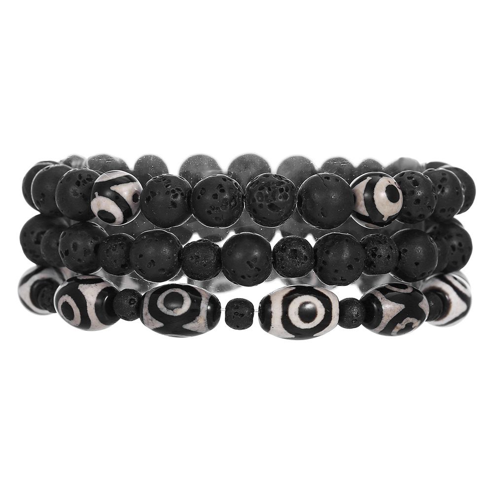 ImitationDzi Bead Herren Naturstein Armband Set Schwarz Set Stapelarmband All Match Beliebtes elastisches Armband Herren_voghion.com