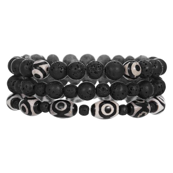 ImitationDzi Bead Herren Naturstein Armband Set Schwarz Set Stapelarmband All Match Beliebtes elastisches Armband Herren_voghion.com