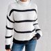 Women's Fashion Ins Style Simple Solid Color Semi-turtleneck Striped Pullover Sweater_voghion.com