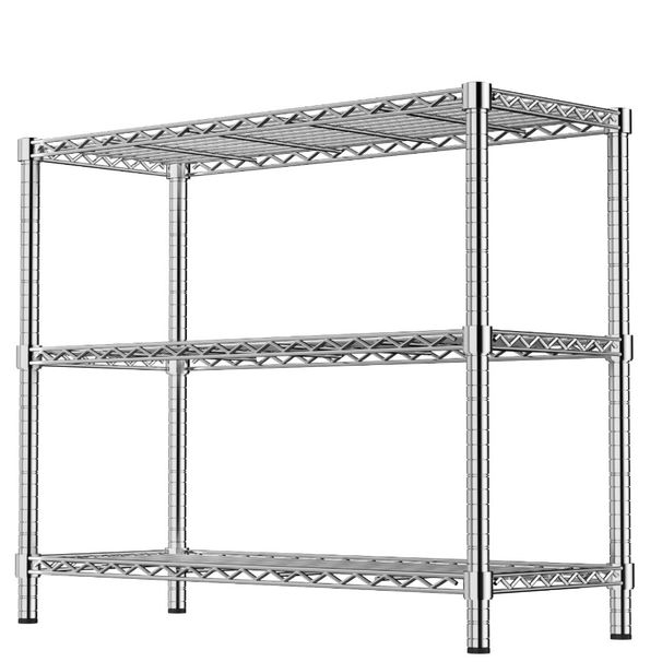 Scaffale in filo d'acciaio a 3 ripiani per cucina cromato, capacità di stoccaggio 350 libbre, larghezza 36 cm, altezza 36 cm, resistente alla ruggine, per carichi pesanti, profondità 14 cm, 36 ripiani per lavanderia._voghion.com