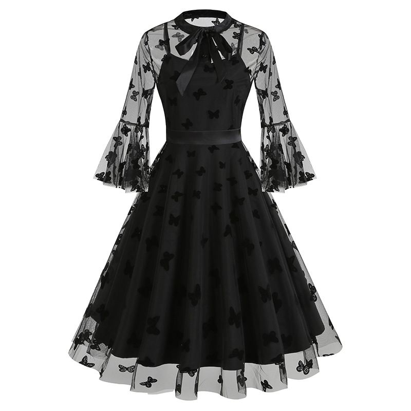 Zweiteiliges mittellanges Kleid für Damen im dunklen Gothic-Halloween-Stil_voghion.com