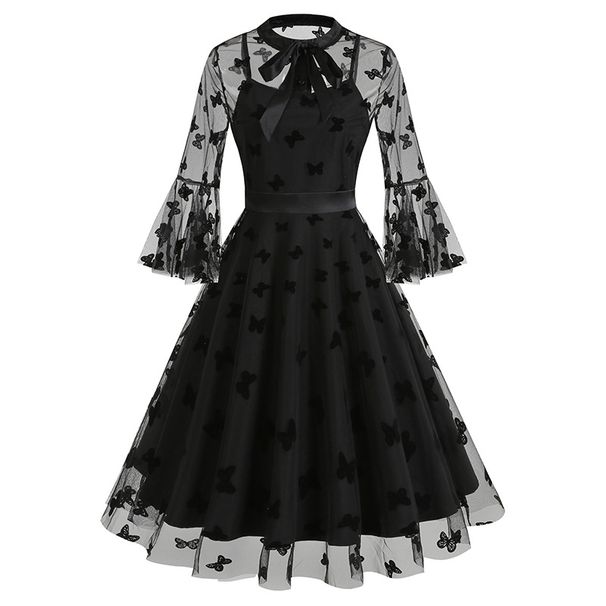 Zweiteiliges mittellanges Kleid für Damen im dunklen Gothic-Halloween-Stil_voghion.com