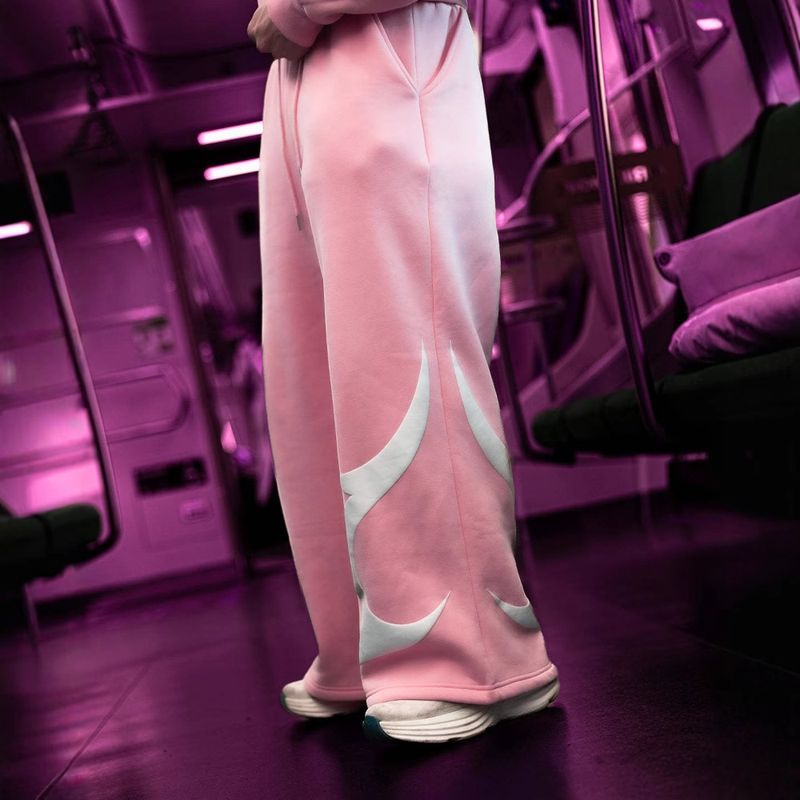 Men's Clothing High Street Fashion Brand Foam Letter Trend Loose Wide Leg Casual Pants Straight Pants Couple Sweater One Piece_voghion.com