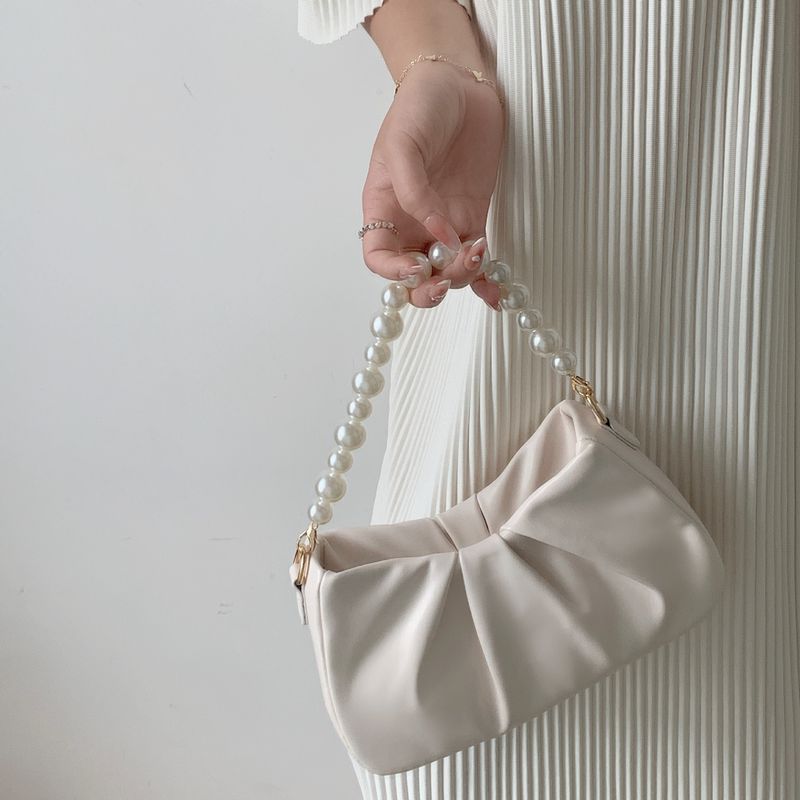 Borsa da donna pieghevole alla moda bianca con una spalla e texture INS edizione coreana Pearl Cloud_voghion.com