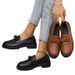 Kleine Lederschuhe Damen Neue Dickbesohlte Schleife Ein Slip-on Große Größe Loafer_voghion.com